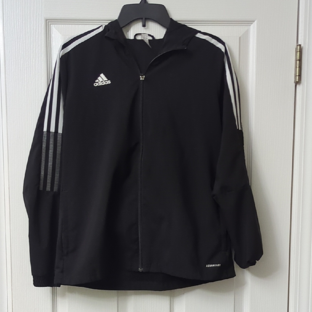 Adidas Kids Black Windbreaker Jacket: Size M 12-14